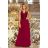 211-2 LEA Long Dress with Lace Neckline - Burgundy color
