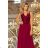 211-2 LEA Long Dress with Lace Neckline - Burgundy color
