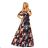 194-3 Long Dress with Frill - Black + Colorful Flowers
