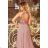 215-5 LEA Long Sleeveless Dress with Embroidered Cleavage - TAUPE
