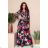 245-3 Long dress with frill and cleavage - red flowers
