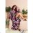 245-3 Long dress with frill and cleavage - red flowers
