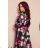 245-3 Long dress with frill and cleavage - red flowers

