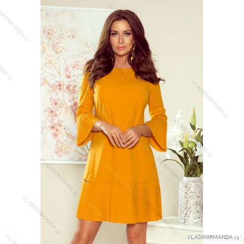 228-7 LUCY - Pleated Comfortable Dress - Mustard Color

