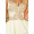 200-1 CHARLOTTE - Exclusive Dress with Lace Neckline - Gold / Beige + Ecru
