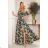 194-4 Long dress with frill - green leaves and gold chains
