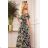 194-4 Long dress with frill - green leaves and gold chains

