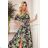 194-4 Long dress with frill - green leaves and gold chains
