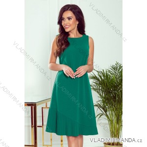 308-1 KARINE - Trapezoidal Dress with Asymmetrical Pleat - Green
