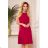 308-2 KARINE - Trapezoidal Dress with Asymmetrical Pleat - Red
