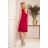 308-2 KARINE - Trapezoidal Dress with Asymmetrical Pleat - Red
