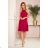308-2 KARINE - Trapezoidal Dress with Asymmetrical Pleat - Red
