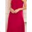 308-2 KARINE - Trapezoidal Dress with Asymmetrical Pleat - Red
