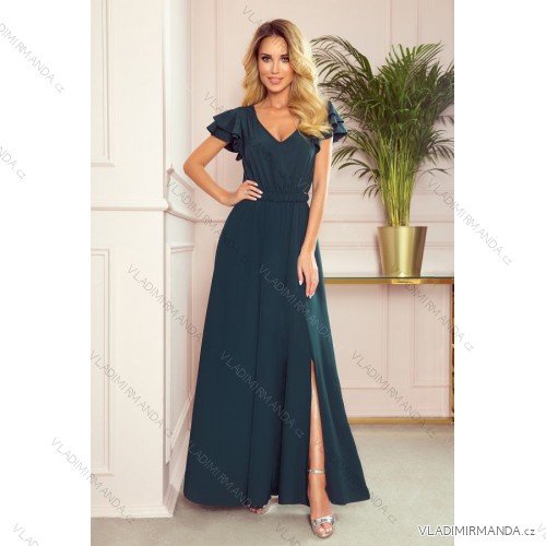 310-1 LIDIA long dress with neckline and frills - green
