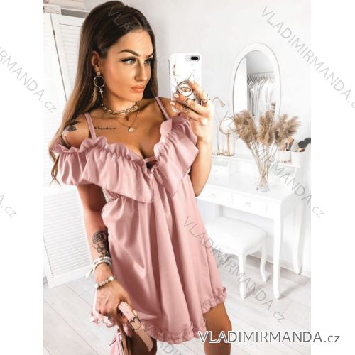 Summer short dress with hangers with ruffles women (UNI S / L) ITALIAN FASHION IMK20162