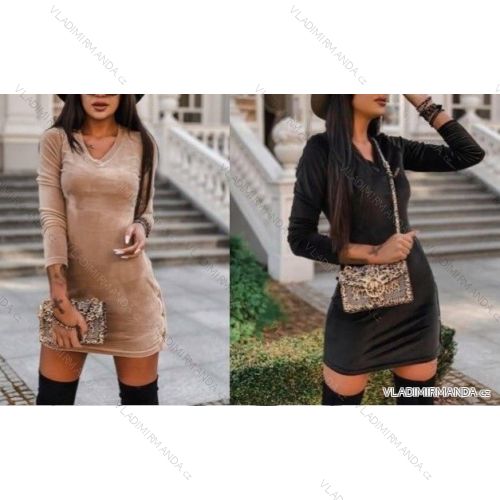 Šaty elegantní semišové dlouhý rukáv dámské (UNI S/L) ITALSKÁ MÓDA IMWA20873