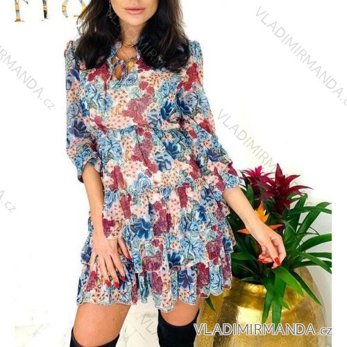 Summer long sleeve floral dress with ruffles women (UNI S / L) ITALIAN FASHION IMK20154