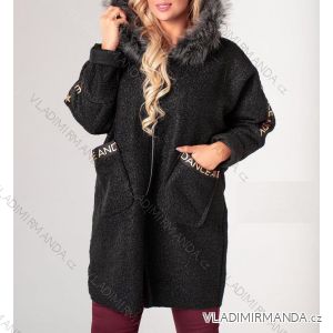 Kabát/beránek s kožíškem dlouhý rukáv na zip dámský (4XL/5XL ONE SIZE) ITALSKÁ MÓDA IMWG20242