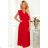 315-3 EMILY Pleated dress with frills and neckline - red