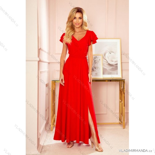 310-2 LIDIA long dress with neckline and frills - red