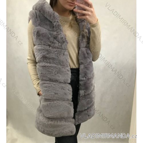 Women's fur vest with hood (one size s / l) ITALIAN FASHION IMT2031120 S/L one size black