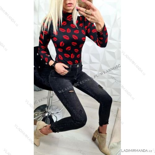 Tričko elegantní dlouhý rukáv dámské (UNI S/M) ITALSKÁ MÓDA IMM20954 black S / M