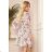 305-1 ZOE flimsy dress with a neckline - colorful flowers on a light background
