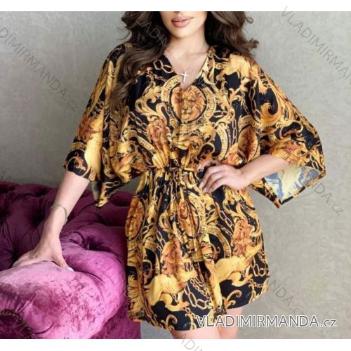 Summer long sleeve floral dress with ruffles women (UNI S / L) ITALIAN FASHION IMK20154
