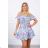 Dress with bare shoulders in mint flowers