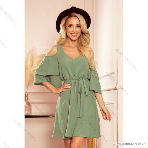 292-6 MARINA flimsy dress with a neckline - olive colour