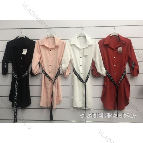 Šaty 3/4 dlouhý rukáv košilové dámské (S/M ONE SIZE) ITALSKÁ MÓDA IMWD21800 S / M black