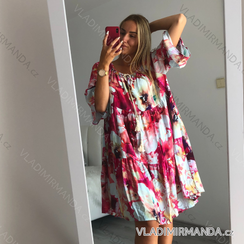 Šaty letní 3/4 dlouhý rukáv dámské (uni xl/2xl) ITALSKá MóDA IM821014/DR red XL-2XL