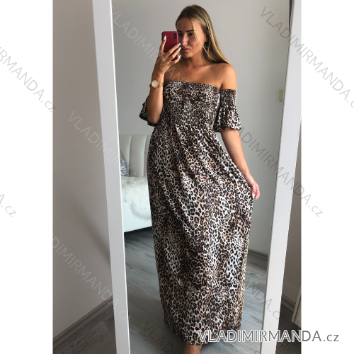 Women's long summer icecool carmen flip-flop dress leopard (S / M ONE SIZE) ITALIAN FASHION IMM211271