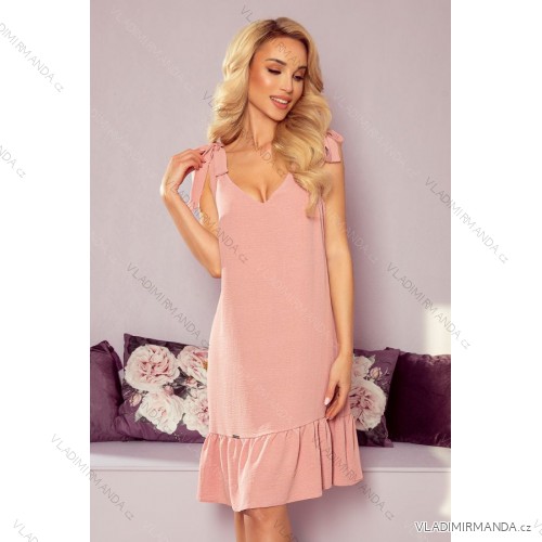 306-3 ROSITA Dress with bows on the shoulders and frill - powder pink