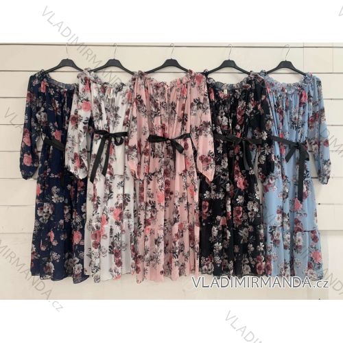 Women's chiffon summer carmen dress on straps (S / M ONE SIZE) ITALIAN FASHION IMWY21736