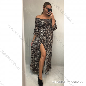 Long Summer Flip-Flops Dress Carmen Shoulders Women's Leopard (S / M ONE SIZE) ITALIAN FASHION IMWA216172-1 / DR