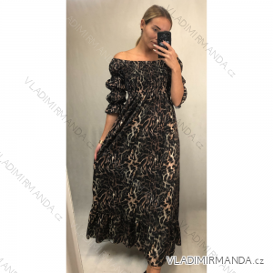 Long Summer Flip-Flops Dress Carmen Shoulders Women's Leopard (S / M ONE SIZE) ITALIAN FASHION IMWA216172-2 / DR