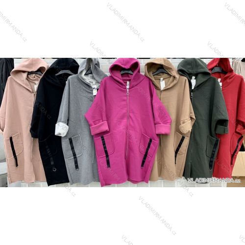 Mikina prodloužená/kabát s kapucí  na zip dlouhý rukáv dámské (L/XL ONE SIZE) ITALSKÁ MÓDA IMWT21255