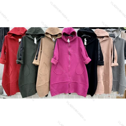 Mikina prodloužená/kabát s kapucí  na zip dlouhý rukáv dámské (L/XL ONE SIZE) ITALSKÁ MÓDA IMWT21255