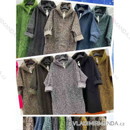 Kabát flaušový s kapucí beránek dámský (L/XL ONE SIZE) ITALSKÁ MÓDA IMWT21259