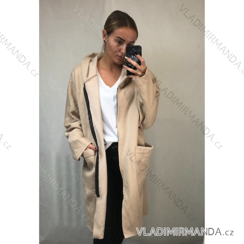 Women's Zip Long Sleeve Extended Hoodie (L / XL ONE SIZE) ITALIAN FASHION IMWT21247 L / XL one size béžová