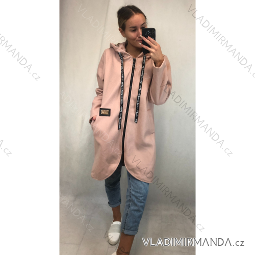 Kabát na zip dlouhý rukáv flauš s kapucí dámská nadrozměr ( 3XL/4XL ONE SIZE) ITALSKÁ MÓDA IM4212547