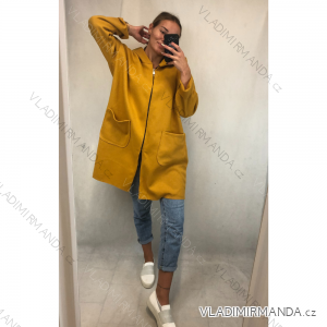 Kabát na zip dlouhý rukáv flauš s kapucí dámská nadrozměr (2XL/3XL ONE SIZE) ITALSKÁ MÓDA IM4212548