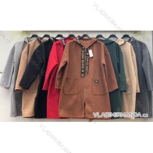 Kabát flaušový oversize s kapucí na zip dámský (S/M ONE SIZE) ITALSKÁ MÓDA IMWD217068