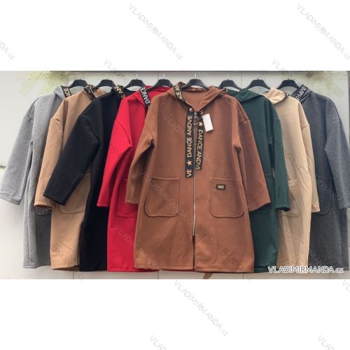 Kabát flaušový oversize s kapucí na zip dámský (S/M ONE SIZE) ITALSKÁ MÓDA IMWD217068