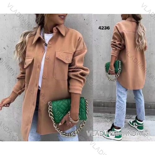 Kabátek košilový flaušový na knoflíčky dámský (S/M ONE SIZE) ITALSKÁ MÓDA IMWD217059