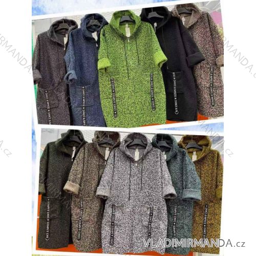 Women's Long Long Sleeved Hooded Lamb Coat (L / XL ONE SIZE) ITALIAN FASHION IMWC217153