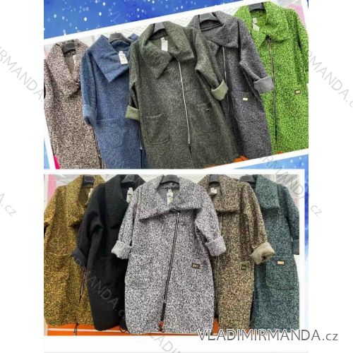 Kabát dlouhý flaušový beránek s kapucí dlouhý rukáv dámský (L/XL ONE SIZE) ITALSKÁ MÓDA IMWC217153