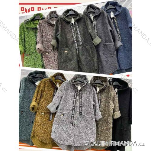 Kabát dlouhý flaušový beránek s kapucí dlouhý rukáv dámský (L/XL ONE SIZE) ITALSKÁ MÓDA IMWC217153