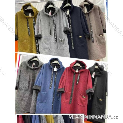 Kabát dlouhý flaušový beránek s kapucí dlouhý rukáv dámský (L/XL ONE SIZE) ITALSKÁ MÓDA IMWC217153